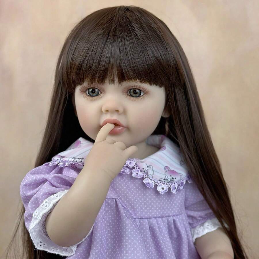 55 CM Full Vinyl Body Reborn Baby Doll Toy For Girl Long Hair Princess Toddler Dress Up Doll Handmade Birthday Gift Bathe Bedtime Toy - princess doll - View 1