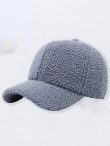 Classic Autumn/Winter New Solid Color Hat, Faux Lambswool Fashionable Baseball Cap, Unisex Versatile Korean Style, Face-Slimming, Stylish Casual Party Street Polyester Fleece Decoration Cap