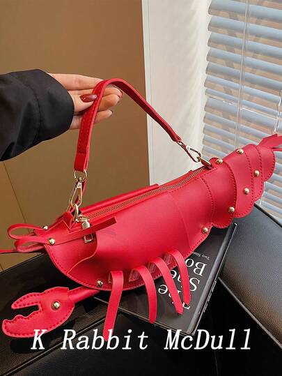 New Fashion Lobster Shape Design Zipper Handbag, Versatile Unique Design Crossbody Bag, PU Material, With Detachable Shoulder Strap, Suitable For Shopping, Role-Playing And Holiday Gifts.