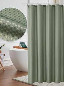 1pc Waffle Textured Bathroom Shower Curtain, Waterproof Fabric Shower Divider, Dry & Wet Separation, With Plastic Hooks, Waterproof Material Christmas Decor