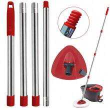 适用于 O-Cedar/EasyWring 旋转拖把系统的替换手柄，4 节式拖把杆，长度 2.5 至 5 英尺，兼容三角形旋转拖把底座，红色。注意：底座仅兼容 EasyWring 旋转拖把系统！安装简便。 - 紅色 - 查看 1