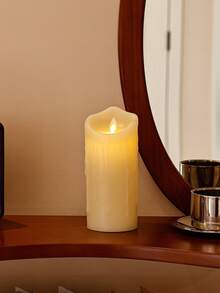 1pc Realistic Flowing Wax Texture Electronic Candle, Vintage Warm Yellow Cylindrical With Wax Drip Details, Atmosphere Lighting LED Candle Lamp, Suitable For Romantic Dates, Holiday Decor - Beige - View 11