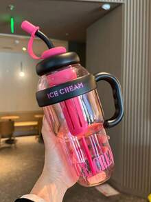 1 pieza Nuevo vaso de hielo de gran capacidad y apariencia elegante, vaso con estilo lindo con pajita de 1100ml - Multicolor - Ver 15