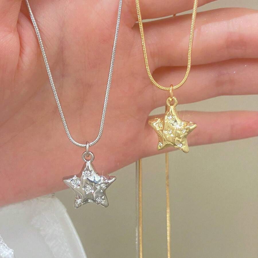 Stroll Through The Galaxy - Y2K  Pentagram Necklace For Women Sweet Cool Girl Style Clavicle Chain Niche Design Versatile Choker - Gold - View 1