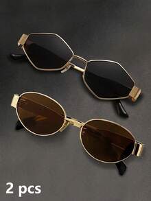 1/2/4 Pcs Of Women's Metal Frame Oval/Polygonal Fashion Glasses, Suitable For Daily Use And Outdoor Activities