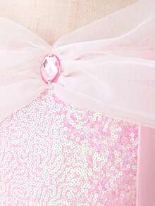 Young Girls Blue Off-Shoulder Tulle Princess Dress, Suitable For Party - Pink - View 7