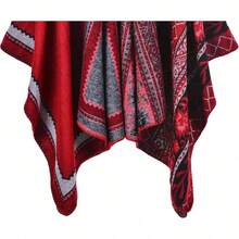 Women's Warm Shawl Wrap Cape Winter Cardigan Sweaters Open Front Poncho - M42-直式酒紅色 - 查看 3