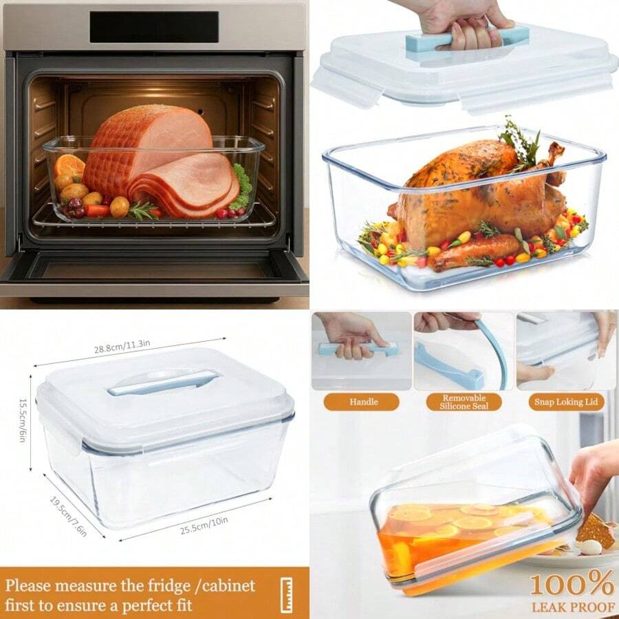 200oz/26cup Large Glass Food Storage Containers With Lids Big ...