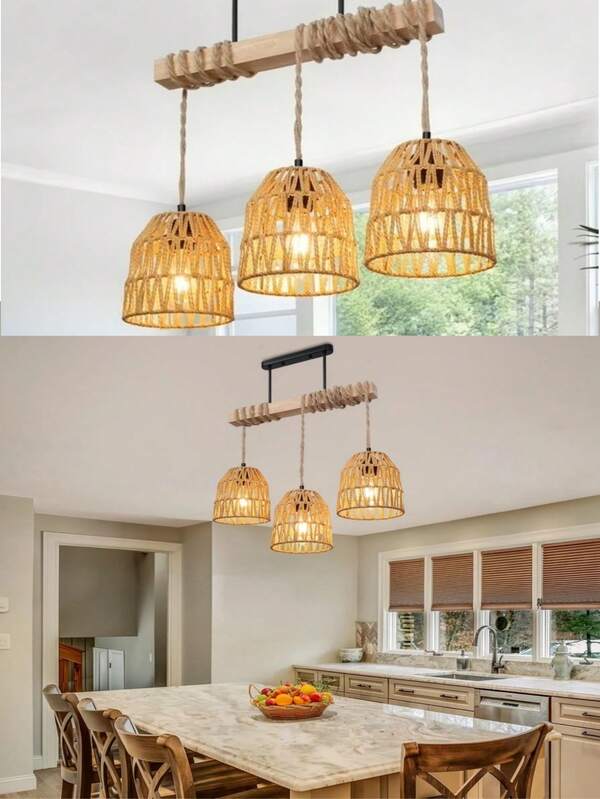 1 pieza Pantalla de lámpara de ratán tejida a mano, pantalla de lámpara de estilo bohemio con ramas tejidas, pantalla de lámpara tejida vintage, iluminación de decoración de granja, pantalla de lámpara decorativa, adecuada para el hogar, sala de estar, dormitorio, cocina, pasillo, cafetería, restaurante, bar de música, exterior, baño, vacaciones, Navidad, casa de huéspedes, hotel, regalo