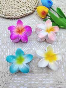 1pc/3pcs/4pcs/6pcs/9pcs 8cm Hibiscus Flower Shaped Hair Clips, Blue/Pink/Purple Lightweight Plastic Bathroom Hair Accessories Suitable For Daily Outing, Casual Party, Commute, Beach Holiday, Ponytail, Bun, Face Washing, Makeup, Outfit Matching Fashion Claw Clips