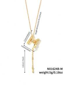 1pc Fashionable Versatile Simple Copper Zirconia Letter Necklace - Yellow Gold - View 21