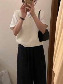 女士秋冬简约V领套头毛衣背心 - 美國杏 - 查看 5