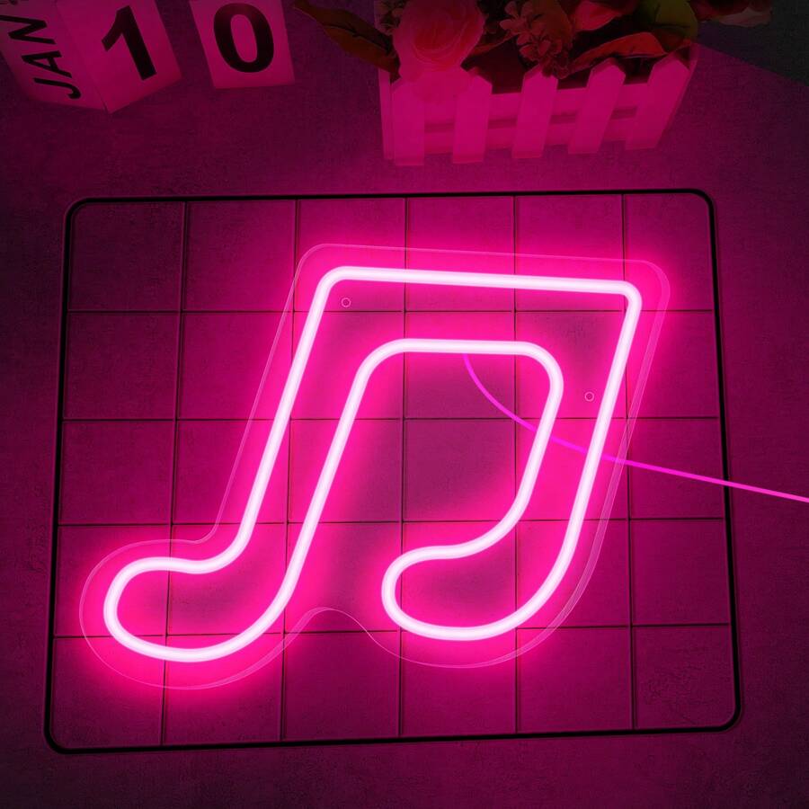 1pc Musical Note Neon Sign, LED Neon Light Battery/USB Powered Decorative Light, Table And Wall Decorative Light, For Girl's Room, Dormitory, Wedding Anniversary, Valentine's Day, Birthday Party, Home Decoration Light