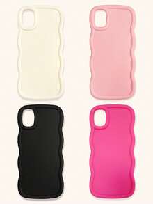 白色粉色酒红色黑色不对称波浪纹基础款手机壳4件套，多巴胺波浪纹手机壳，兼容和Galaxy 16/16 Pro Max/16 Pro/16 Plus，春季礼物，生日周年纪念，国际版，非国内版 - 彩色 - 查看 30