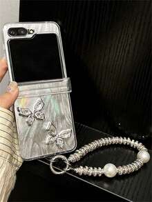 Luxury 3D Rhinestone Butterfly Water Ripple Folding Phone Case With Bowknot Pendant Compatible With Samsung For Galaxy Z Flip7 6 Z Flip 5 Z Flip 4 Z Flip 3 INS Clear PC Hard Protect Back Cover