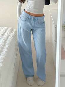 MYOURSA Women's Low-Rise Straight Leg Washed Jeans, Loose Fit, Casual For Commuting And Daily Wear - Light Wash - View 3