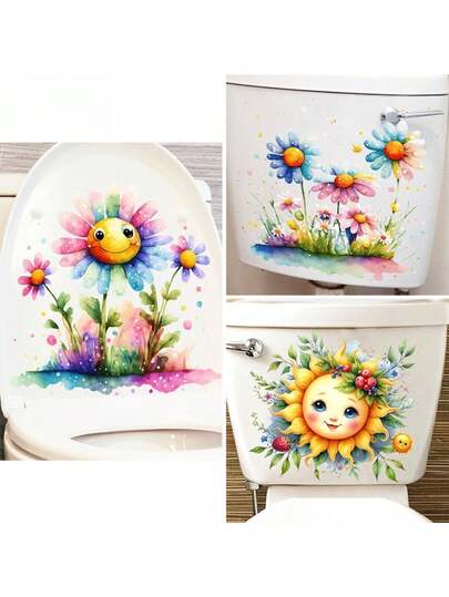1pc Sunflower Flower Toilet Decorative Sticker PVC Sticker Removable Self-Adhesive Easy-To-Tear Sticker Home Decoration Make Your Life Refreshing Holiday Decorative Sticker Birthday Graduation Gift