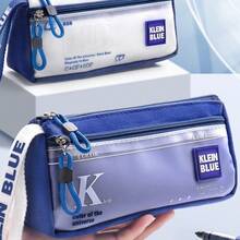 1 szt. Piórnik Klein Blue Oxford Cloth z przezroczystym okienkiem, piórnik Galaxy Blue, wysokiej jakości niebieski piórnik, dwuwarstwowa torba na przybory biurowe dla uczniów z zamkiem błyskawicznym