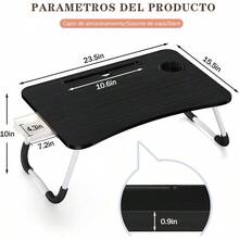 Mesa porttil para Cama, sof, Escritorio para Laptop y Escritura, Lectura Mesa pequea, Escritorio Plegable para Laptop con Ranura, Soporte de Mesa para Cama sof Trabajo Comer Lectura - Negro - Modelo de Soporte con cajón - Negro - Ver 3
