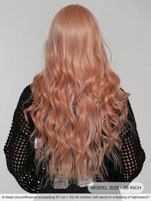 AKAKO 26 Inch Orange Pink Long Wavy Wig With Curtain Bangs, High Quality Heat-Resistant Fiber Synthetic Wave Curly Hair Wig, Gorgeous Goth Style Costume Wigs For Women Halloween Party Masquerade Ball,Music Festivals & Carnival Use