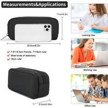 Estuche para Lápices de Gran Capacidad, Bolsa de Lápices Estética para Organizador de Papelería de Oficina, Bolsa de Lápices Simple y Resistente Multifuncional para Hombres - Negro - Beis - Ver 8