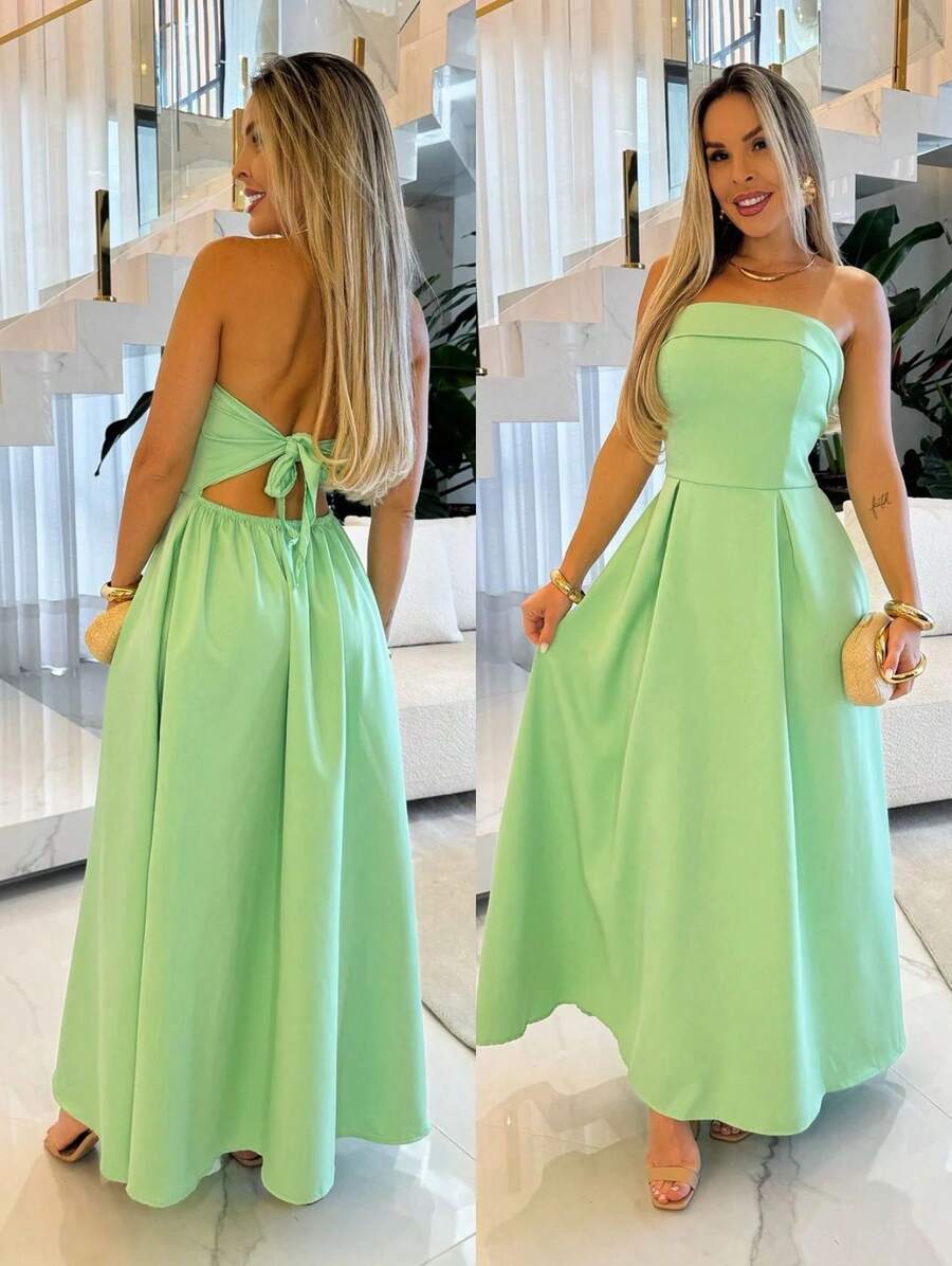 Elegant Long Tailored Dress - 薄荷綠 - 查看 1