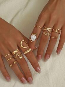 13 Pcs/Set Punk Rings Set For Women Vintage Geometric Rings Set Fashion Personalized Jewelry Gifts Match With Daily Outfits, Party Accessories