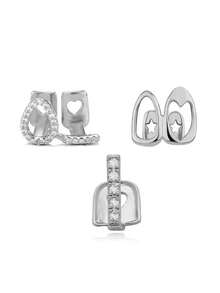 3pcs Hollow Copper Inlaid Combination Tooth Jewelry Set, Personalized Hiphop Vertical Stripe Side Tooth Decor, Suitable For Men And Women Daily Wear