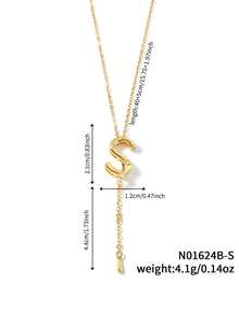 1pc Fashionable Versatile Simple Copper Zirconia Letter Necklace - Yellow Gold - View 17