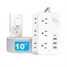 10-In-1 Surge Protector Power Strip With 6AC Outlets,4USB (1 Type-C Ports) | 5FT Compact Multi-Plug Outlet Extender With Flat Plug Design, Space-Saving Extension Cord For Home, Office, And Kitchen | Overload Protection, US Plug, Power Strip Surge Protector - 美規B型插(110-127V) - 查看 7