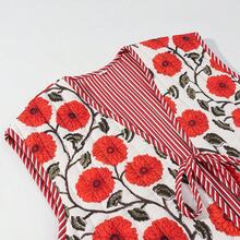 ZEVITY Blusa de mujer con cuello en V vintage, sin mangas, con estampado floral, retro, casual, con cordones y lazo, dulce chaleco, para primavera, otoño e invierno, ropa de calle