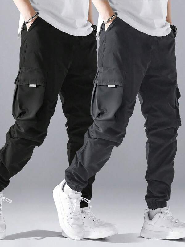 2pcs/Set Boys & Teens' Stylish Minimalist Casual Cargo Pants