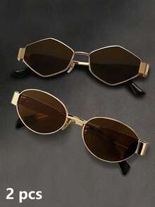 1/2/4 Pcs Of Women's Metal Frame Oval/Polygonal Fashion Glasses, Suitable For Daily Use And Outdoor Activities