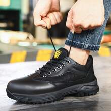 GUYISA 蓝鸥专业安全鞋，欧盟标准钢头，防挤压，防静电，柔软凯夫拉防刺穿中底，男士休闲功能鞋，四季皆宜 - 黑色 - 查看 3