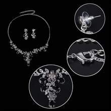 Cristal Austriaco Bola de Boda Flor Hoja Collar Pendientes Conjunto Iridiscente - Negro Plateado - Ver 8