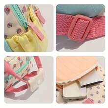 Custom Embroidered Strawberry Print Mini Backpack For Girls, Lightweight Casual Daypack, Fashion Color Block Travel Bag, Stylish Daily Rucksack, Portable Small Shoulder Backpack For Kids - Multicolor - View 7