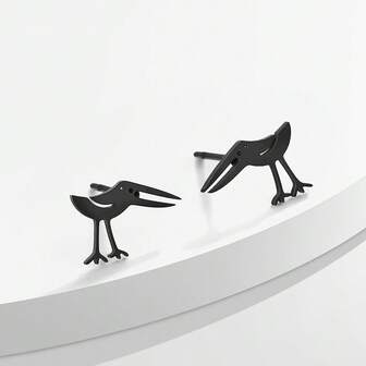 1 对可爱独特的动物鸟不锈钢耳钉，时尚蜂鸟耳饰，适合女孩佩戴，时尚珠宝礼物