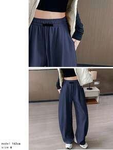 [Comfortable To Wear]Spring And Summer Sweatpants For Women. Loose Fit Bottoms, Wide-Leg Pants, Knit Pants. Loose Fit, Office Casual, Relaxed Fit, Flattering Silhouette, Pockets, All-Season, Suitable For Commuting, Affordable, Lowest Price. Available In Sizes S-XL. Suitable For Both Petite And Taller Individuals. Free Shipping. - Hải quân - Xem 8