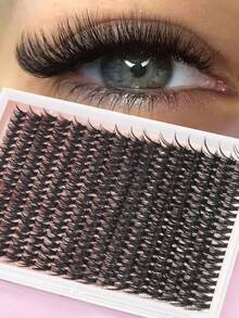 40D 仿貂皮睫毛 320 片簇 0.07 毫米 D 卷曲 9-16 毫米混合自然睫毛延长 3D 俄罗斯卷翘单根睫毛簇化妆工具 - 黑色 - 查看 1