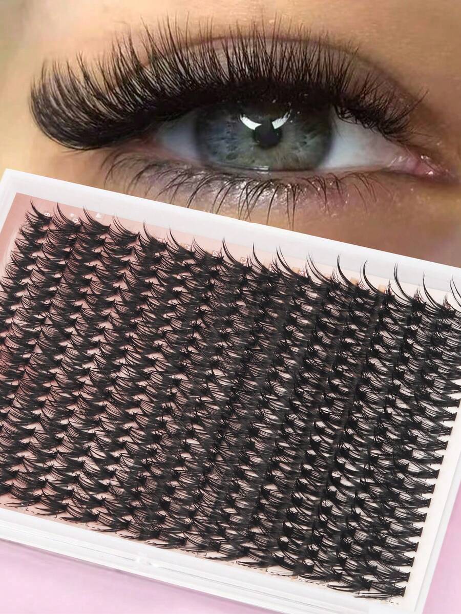 40D 仿貂皮睫毛 320 片簇 0.07 毫米 D 卷曲 9-16 毫米混合自然睫毛延长 3D 俄罗斯卷翘单根睫毛簇化妆工具 - 黑色 - 查看 1