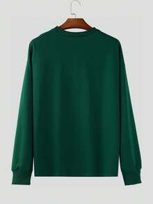 INCERUN Mens Round Neck Long Sleeve T-Shirt Tops Shirt Wide Leg Long Pants Trousers Spring Fall Casual Loose Plain 2PCS Sets Outfits - 墨綠色 - 查看 7