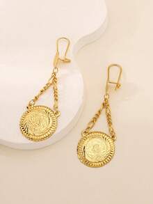 1 Đôi Đồng Mạ Vàng Đồng Xu Bông Tai Tua Rua Tròn Thả Bông Tai Họa Tiết Trang Trí Thích Hợp Cho Các Bạn Nữ Mặc Hàng Ngày - Vàng - Xem 6