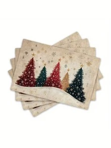 1/4/6/8/12 piezas Individuales para mesa de comedor, individuales con patrón de árboles de Navidad y invierno, individuales antideslizantes/fáciles de limpiar para decoración de mesa de comedor, fiesta y cocina - Caqui - Ver 2