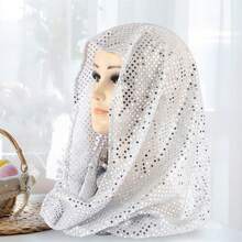 Women's Black Sequin Headscarf Soft Lightweight Head Wraps Fashion Headwear For Party, Daily Wear - Bạc - Xem 3