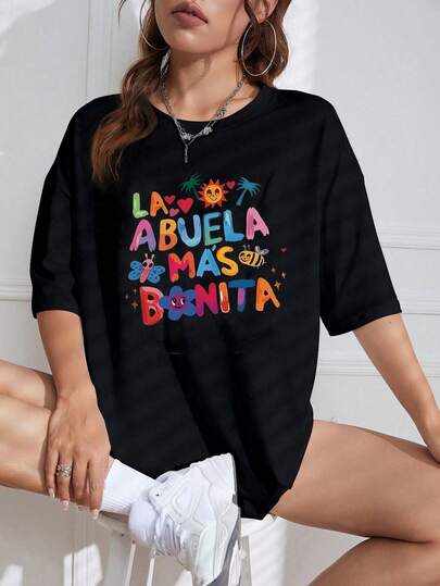 Camiseta con estampado gráfico "Amor de abuela", 200 g, diseño de abeja, informal, de manga corta, 100 % algodón, para mujer, estilo veraniego.