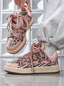 秋冬四季户外女舒适时尚情侣大码低帮鞋豹纹嘻哈拼色街头平底运动鞋