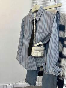 Plus Size Women Striped Cinched Waist Shirt