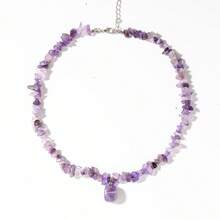 Asymmetrical Natural Amethyst Agate Stone Necklace Adjustable Chain Square Pendant Long Necklace Women Fashion Personalized Jewelry Suitable For Daily Wear And Special Occasions