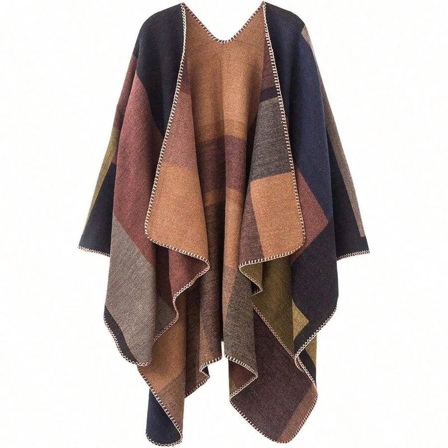 Women's Warm Shawl Wrap Cape Winter Cardigan Sweaters Open Front Poncho - A1-khaki - View 1