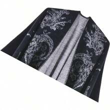 Women's Warm Shawl Wrap Cape Winter Cardigan Sweaters Open Front Poncho - Y13-腰果黑 - View 2